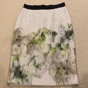 GIAMBATTISTA VALLI LINEN FABRIC WITH PRINTED GREEN DESIGN AND SILK LINING